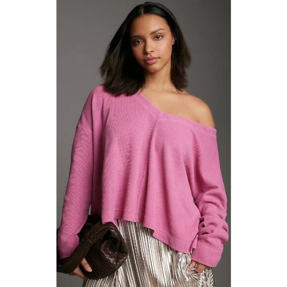 Anthropologie Pilcro Pink Thermal Knit V Neck Long Sleeve Shirt Womens 2X - Picture 1 of 8
